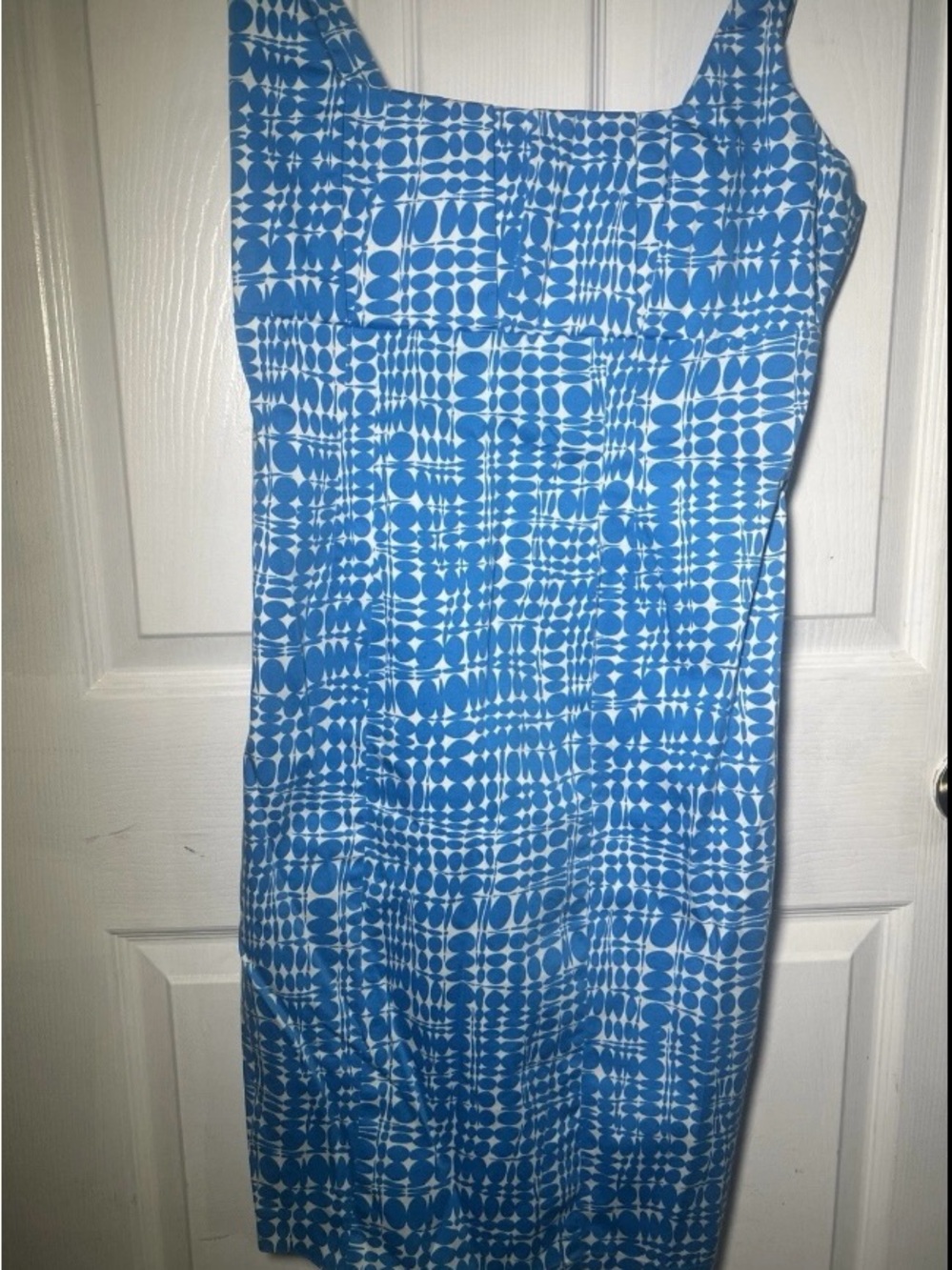 Calvin Klein Blue White Circles Sleeveless Cotton Spandex Sheath Dress Size 10